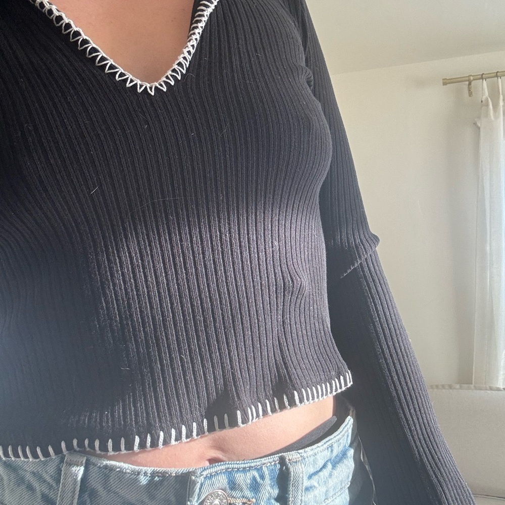 Reformation Black Ribbed Knit Top